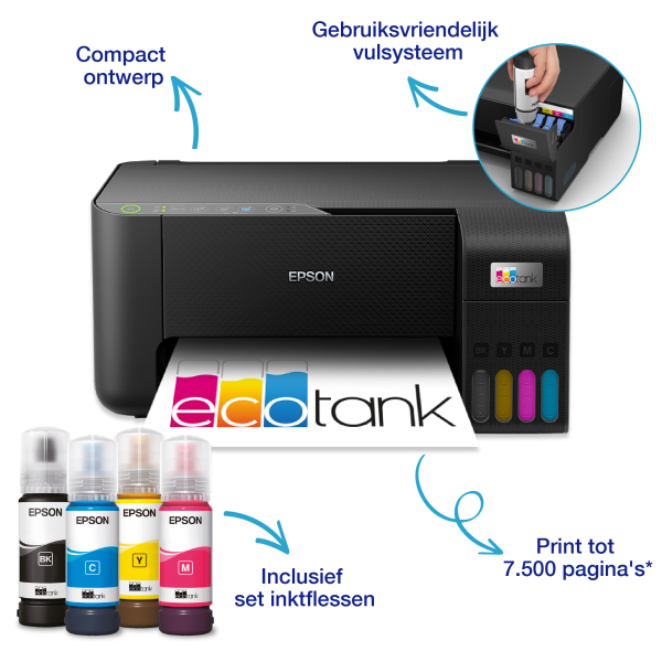 Epson EcoTank ET-2860 A4 multifunctionele Wi-Fi-printer met inkttank, inclusief tot 3 jaar inkt - Afbeelding 2