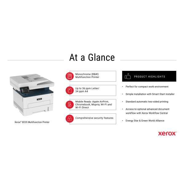 Xerox B235 A4 34 ppm draadloze dubbelzijdige printer PS3 PCL5e/6 ADF 2 laden totaal 251 vel - Afbeelding 2
