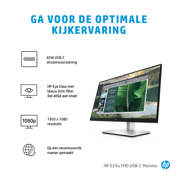 HP E24u G4 computer monitor 60,5 cm (23.8") 1920 x 1080 Pixels Full HD LCD Zwart, Zilver - Afbeelding 2