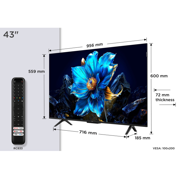 TCL 43P7K 43" | Ultra HD 4K QLED Smart TV (2025) | Google TV + Wifi | Dolby Vision & HDR10 | Quantum Dot Technologie | 60Hz - Afbeelding 3