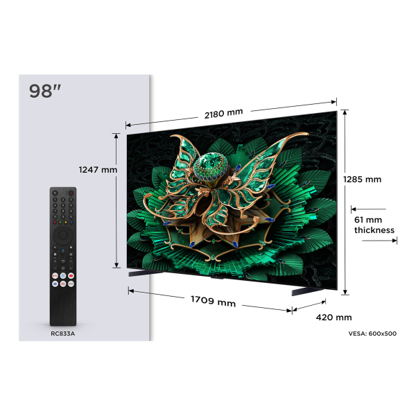TCL 98C7K tv 2,49 m (98") 4K Ultra HD Smart TV Wifi Metallic 3000 cd/m² - Afbeelding 2