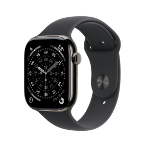 Apple Watch Series 11 GPS + Cellular - 46mm Titanium Case - Black Sport Band S/M Smartwatch Slate