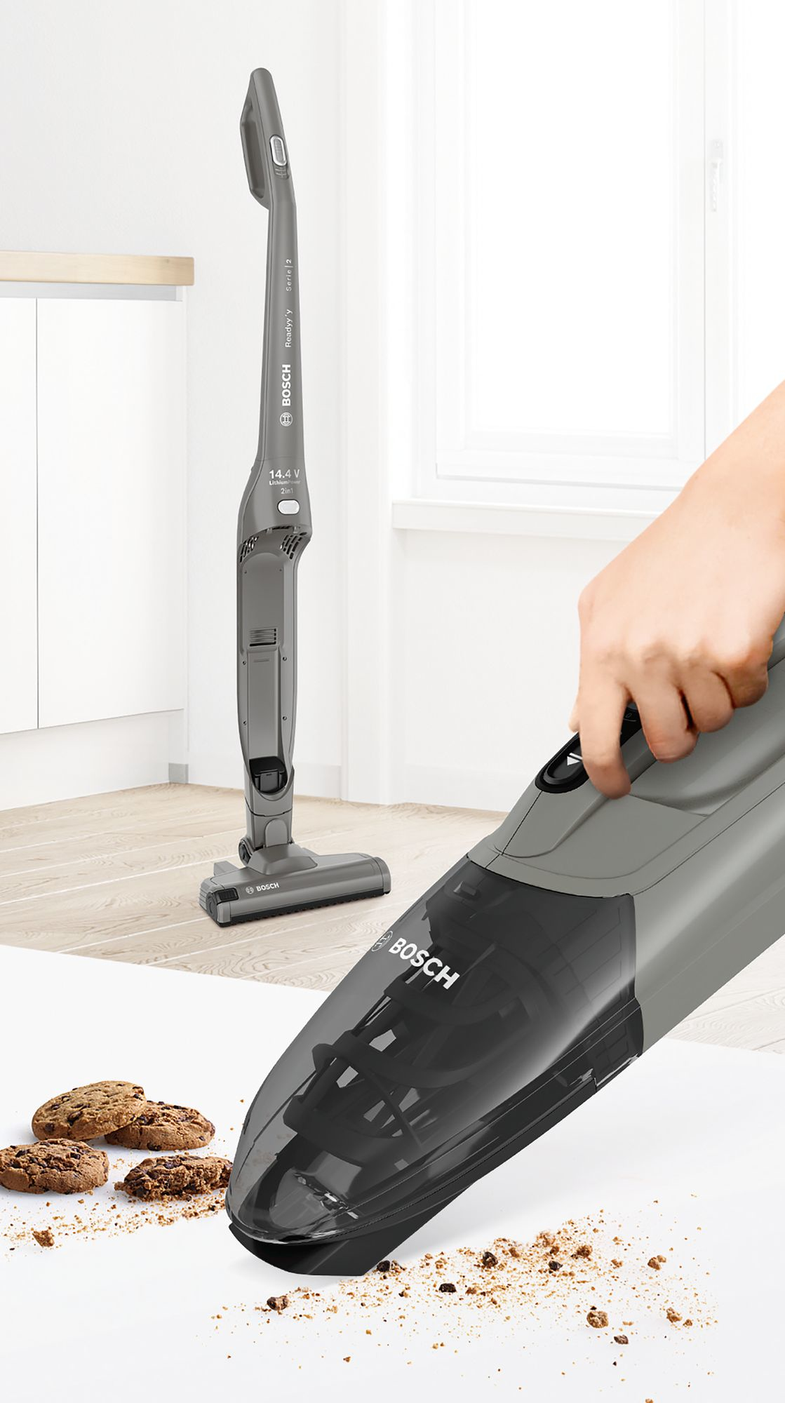 Bosch Serie 2 BBHF214G steelstofzuiger & elektrische bezem 2-in-1-steelstofzuiger Batterij/Accu Droog Zakloos Grijs - Afbeelding 7