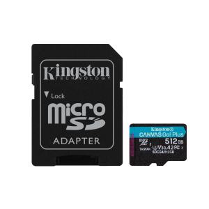 Kingston Technology 512GB microSDXC Canvas Go! Plus Gen4 200MB/s A2 U3 V30 kaart + adapter