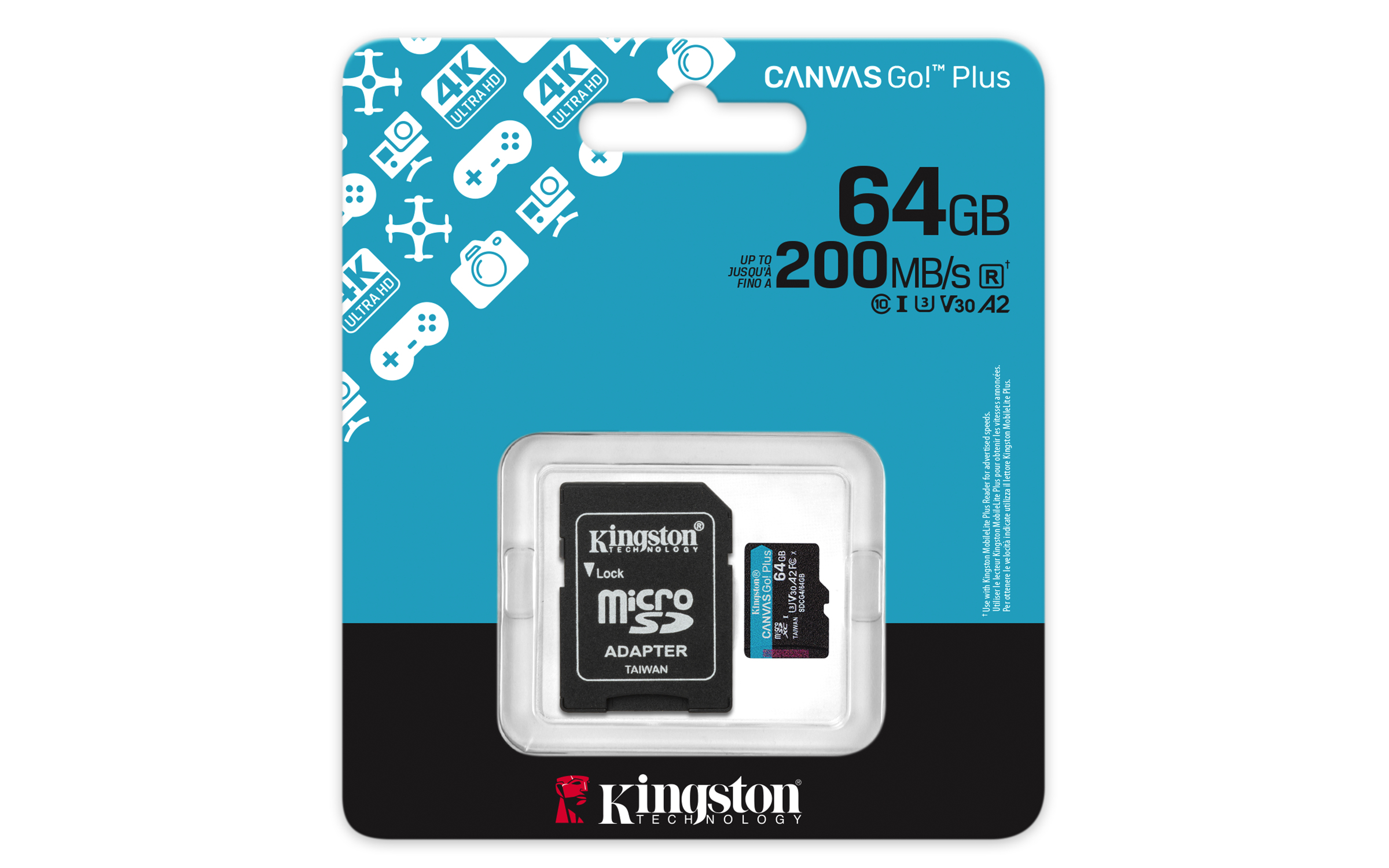 Kingston Technology 64GB microSDXC Canvas Go! Plus Gen4 200MB/s A2 U3 V30 kaart + adapter - Afbeelding 5