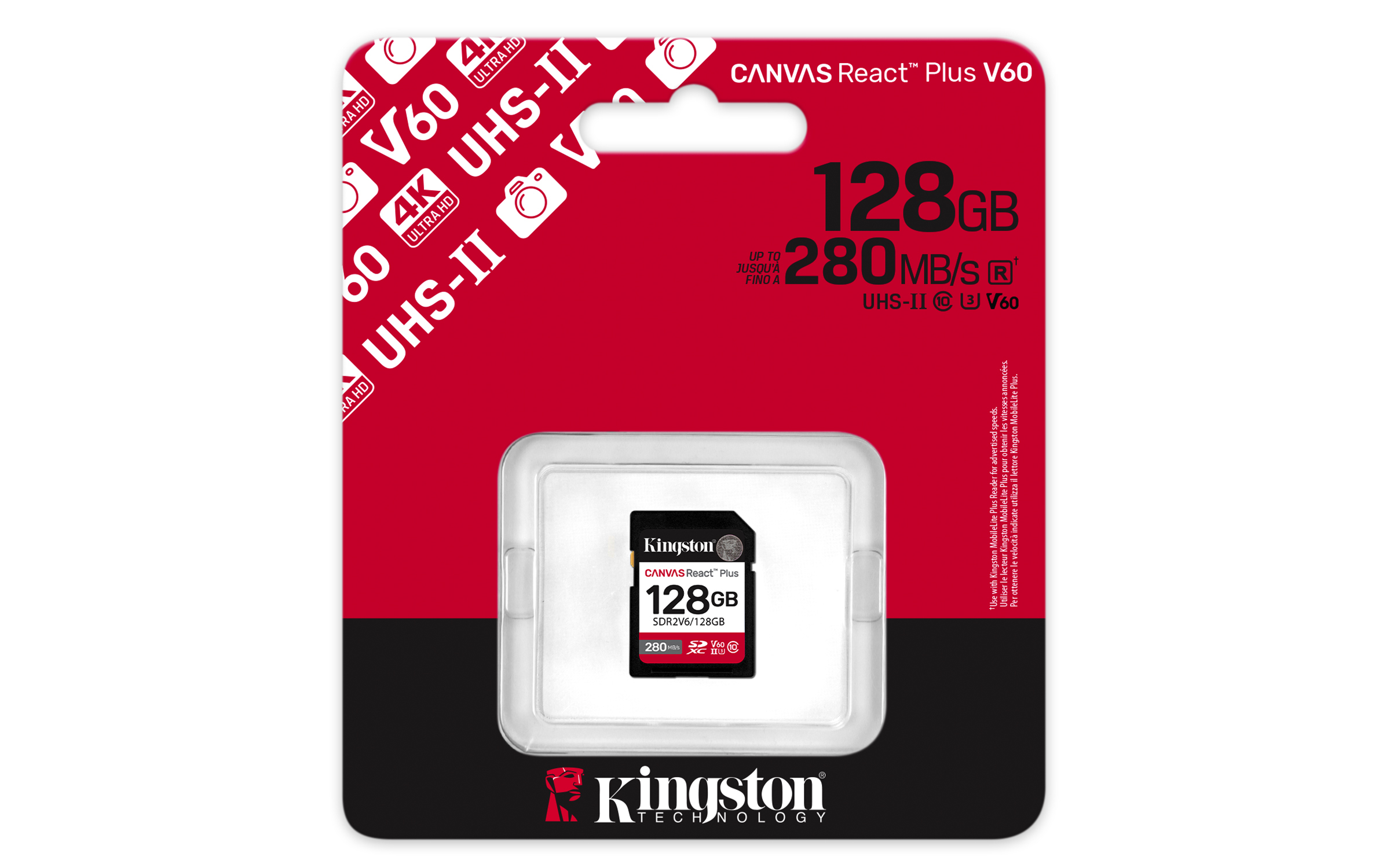 Kingston Technology 128GB Canvas React Plus SDXC UHS-II 280R/100W U3 V60 voor Full HD/4K - Afbeelding 3