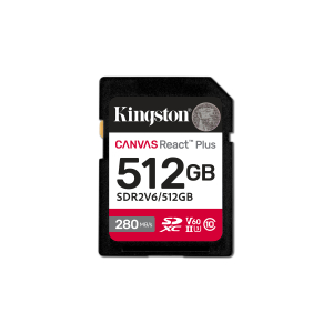 Kingston Technology 512GB Canvas React Plus SDXC UHS-II 280R/150W U3 V60 voor Full HD/4K